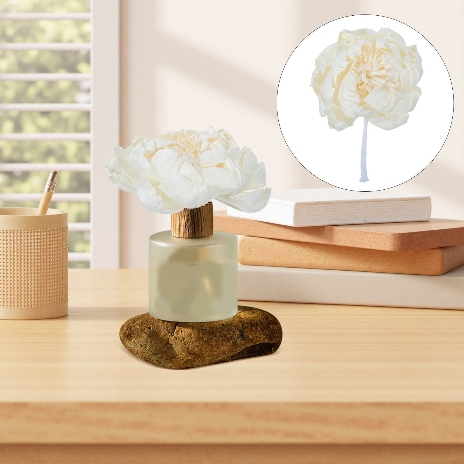 Home And You Fragrance Diffuser - 牡丹の花型フレグランスディフューザー 12cm 人工牡丹の花の香りの装飾用エッセンシャルオイルアロマディフューザー 交換用 ホーム用
